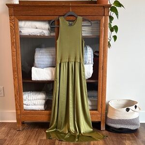 Taylor olive green knit/satin maxi dress